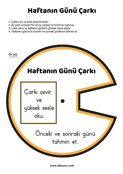 1. Sınıf Matematik - Haftanın Günü Çarkı