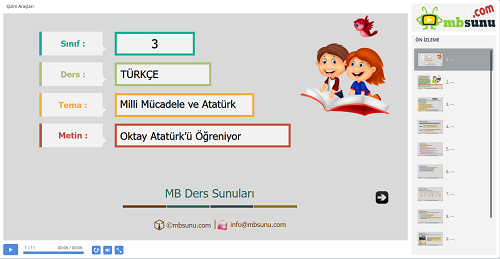 3.Sınıf Türkçe Oktay Atatürk'ü Öğreniyor Metni Sunusu