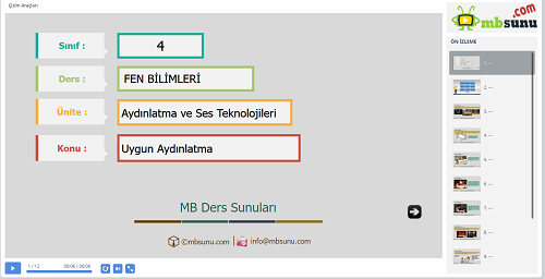 4.Sınıf Fen Bilimleri Uygun Aydınlatma Sunusu