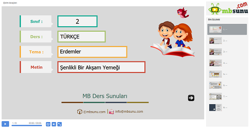 2.Sınıf Türkçe Şenlikli Bir Akşam Yemeği Metni Sunusu