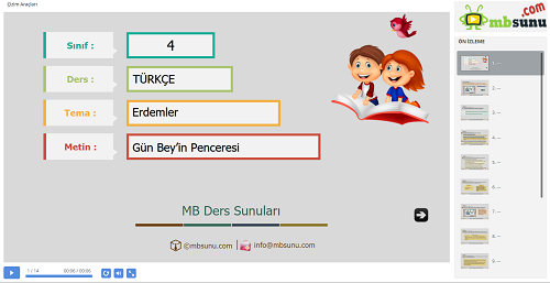 4.Sınıf Türkçe Gün Bey'in Penceresi Metni Sunusu