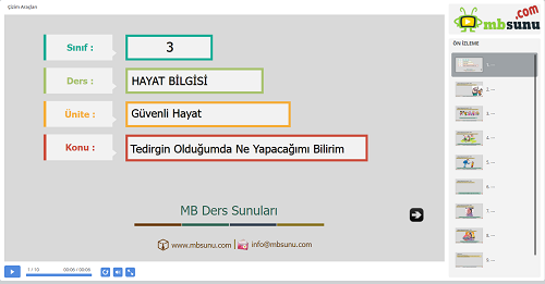 3.Sınıf Hayat Bilgisi Tedirgin Olduğumda Ne Yapacağımı Bilirim Sunusu