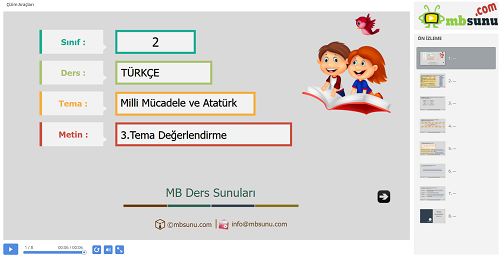 2.Sınıf Türkçe 3. Tema Değerlendirme Sunusu