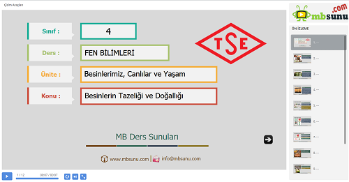 4.Sınıf Fen Bilimleri Besinlerin Tazeliği ve Doğallığı Sunusu