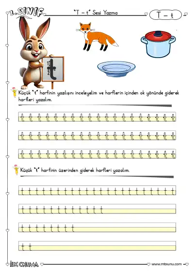 1. Sınıf Büyük ve Küçük T Sesi Yazma Etkinliği