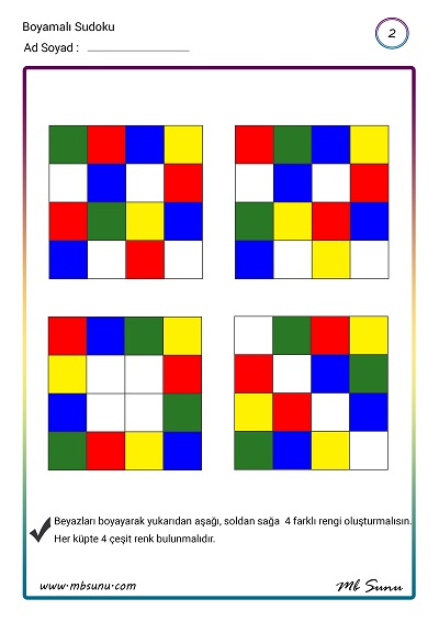 Boyamalı Sudoku 2