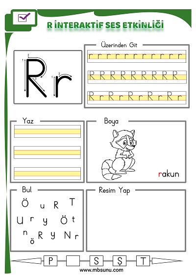 1. Sınıf İlk Okuma İnteraktif R Sesi Etkinliği