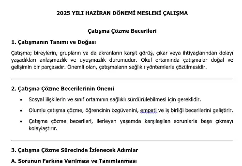 2025 Ortaokul Mesleki Çalışma: Çatışma Çözme Becerileri