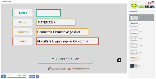 4.Sınıf Matematik Modellere Uygun Yapılar Oluşturma Sunusu