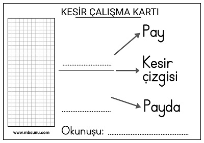 3. Sınıf Matematik - Kesir Yaz Sil Çalışma Kartı