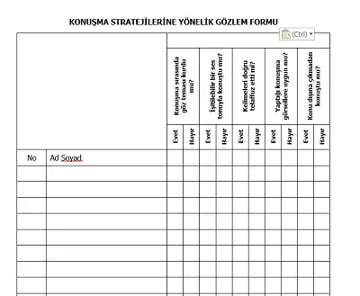 Konuşma Stratejilerine Yönelik Gözlem Formu
