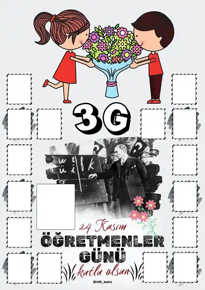 3-G Şubesi İçin Çerçeveli Öğretmenler Günü Posteri (16 Kişilik)
