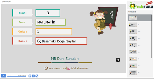 3.Sınıf Matematik Üç Basamaklı Doğal Sayılar Sunusu