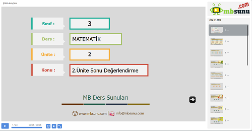 3.Sınıf Matematik 2. Ünite Değerlendirme Sunusu