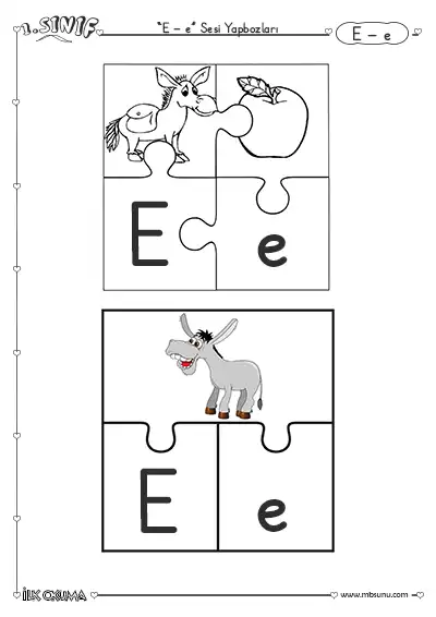 1. Sınıf E Sesi Yapboz Kartları