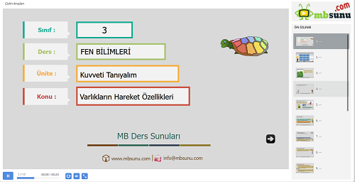 3.Sınıf Fen Bilimleri Varlıkların Hareket Özellikleri Sunusu