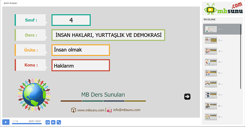 4.Sınıf İnsan Hakları, Yurttaşlık ve Demokrasi - Haklarım Sunusu