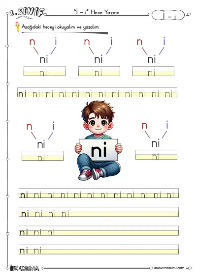 1. Sınıf İ Sesi Hece Yazma Etkinliği