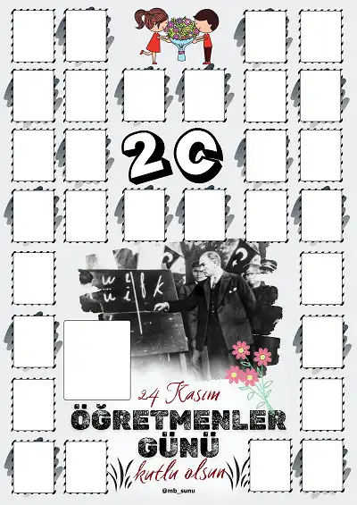 2-C Şubesi İçin Çerçeveli Öğretmenler Günü Posteri (30 Kişilik)