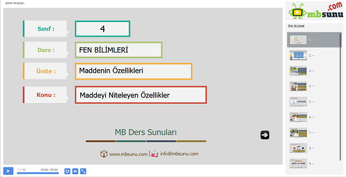 4.Sınıf Fen Bilimleri Maddeyi Niteleyen Özellikler Sunusu