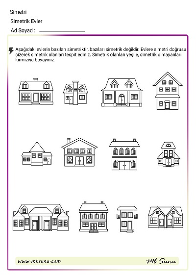 2. Sınıf Matematik - Simetrik Evler Boyama Etkinliği