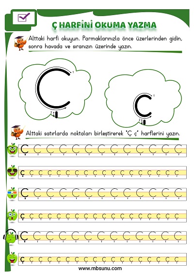 1. Sınıf İlk Okuma Ç Sesi Okuma Yazma Etkinliği