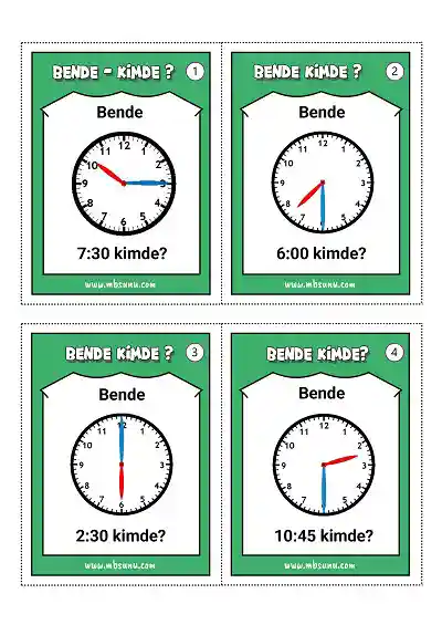 Tam, Yarım ve Çeyrek Saat Okuma - Bende Kimde Oyunu