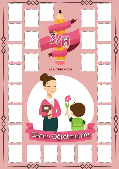 3-H Sınıfı İçin Fotoğraflı Öğretmenler Günü Posteri - Bayan (27 Kişilik)