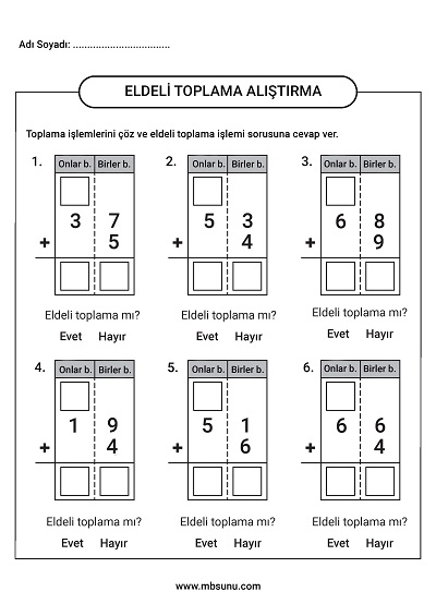 2.Sınıf Matematik - Eldeli Toplamaya Alıştırma Etkinliği