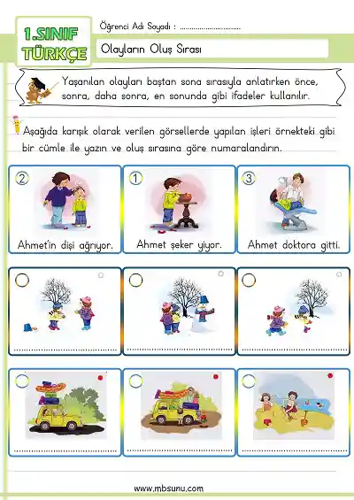 1. Sınıf Türkçe - Olayların Oluş Sırası Etkinliği