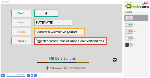 4.Sınıf Matematik Üçgenleri Kenar Özelliklerine Göre Sınıflandırma Sunusu