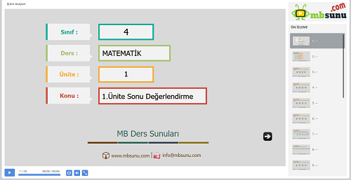 4.Sınıf Matematik 1. Ünite Sonu Değerlendirme Sunusu