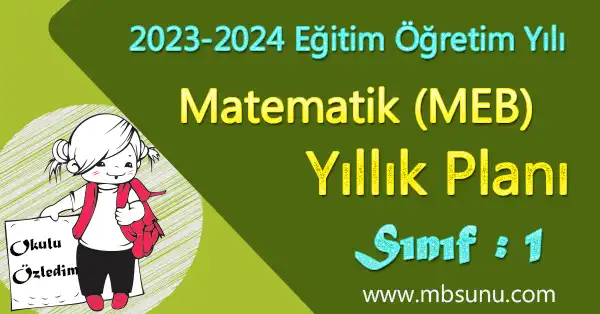 2023 - 2024 Yılı 1. Sınıf Matematik Yıllık Planı (MEB)