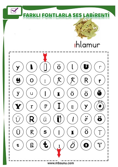 1. Sınıf İlk Okuma Farklı Fontlarla I Sesi Oyunlu Labirent Etkinliği