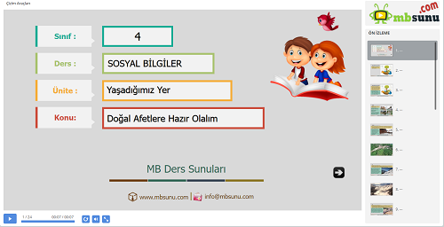 4.Sınıf Sosyal Bilgiler Doğal Afetlere Hazır Olalım Sunusu