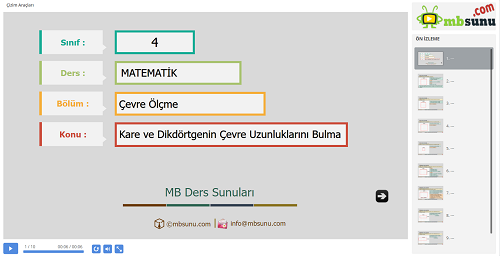 4.Sınıf Matematik Kare ve Dikdörtgenin Çevre Uzunluklarını Bulma Sunusu