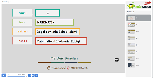 4.Sınıf Matematik Matematiksel İfadelerin Eşitliği Sunusu