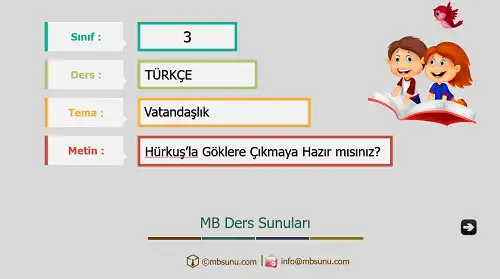 3. Sınıf Türkçe - Etkinlik ve Cevaplarıyla Hürkuş’la Göklere Çıkmaya Hazır mısınız? Ders Sunusu