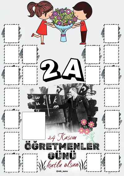 2-A Şubesi İçin Çerçeveli Öğretmenler Günü Posteri (20 Kişilik)