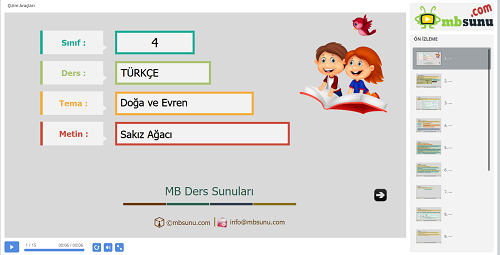 4.Sınıf Türkçe Sakız Ağacı Metni Sunusu