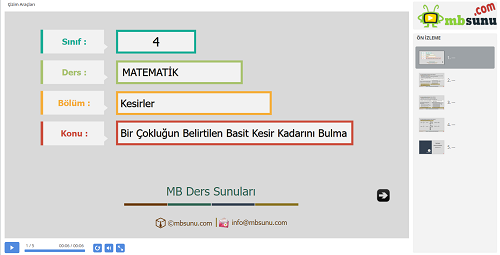 4.Sınıf Matematik Bir Çokluğun Belirtilen Basit Kesir Kadarını Bulma Sunusu