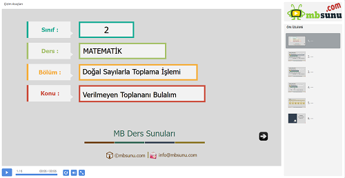 2.Sınıf Matematik Verilmeyen Toplananı Bulalım Sunusu