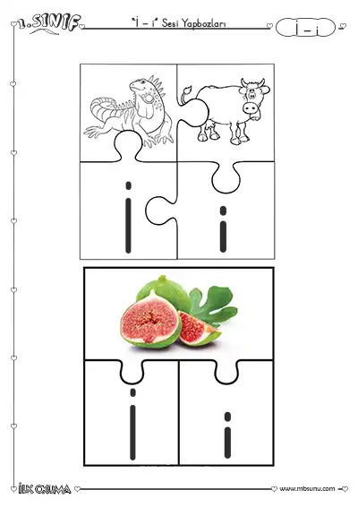 1. Sınıf İ Sesi Yapboz Kartları
