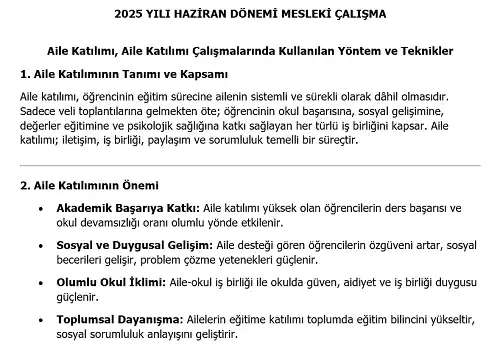 2025 Lise Mesleki Çalışma: Aile Katılımı, Aile Katılımı Çalışmalarında Kullanılan Yöntem ve Teknikler