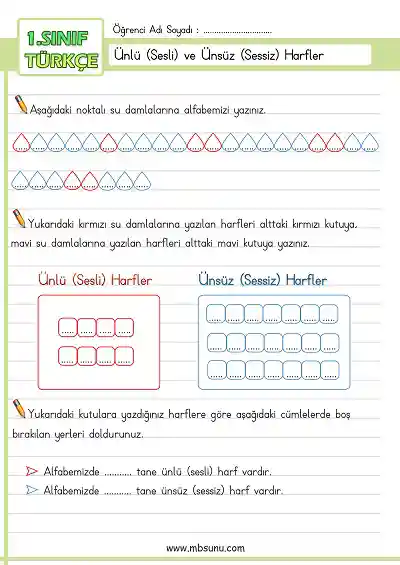 1. Sınıf Türkçe - Ünlü (Sesli) Harfler Etkinliği