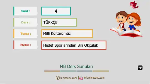 4. Sınıf Türkçe - Etkinlik ve Cevaplarıyla Hedef Sporlarından Biri Okçuluk Ders Sunusu
