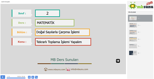 2.Sınıf Matematik Tekrarlı Toplama İşlemi Sunusu