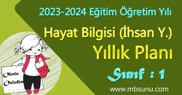 2022 - 2023 Yılı 1. Sınıf Hayat Bilgisi Yıllık Planı (İhsan Yayıncılık)