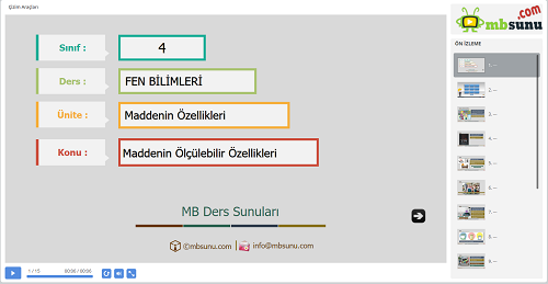 4.Sınıf Fen Bilimleri Maddenin Ölçülebilir Özellikleri Sunusu