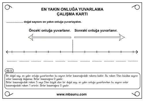 4.Sınıf Matematik En Yakın Onluğa Yuvarlama Kartı